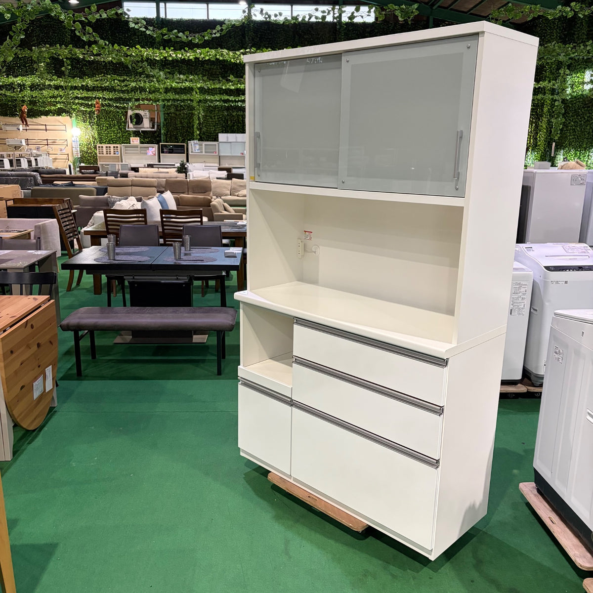 中古 食器棚 ミドルタイプ(幅81~139cm) ホワイト