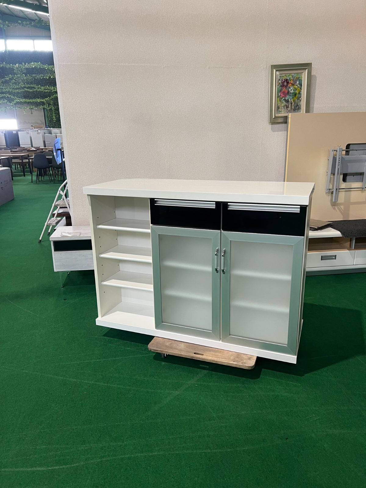 中古 食器棚 カウンタータイプ ホワイト